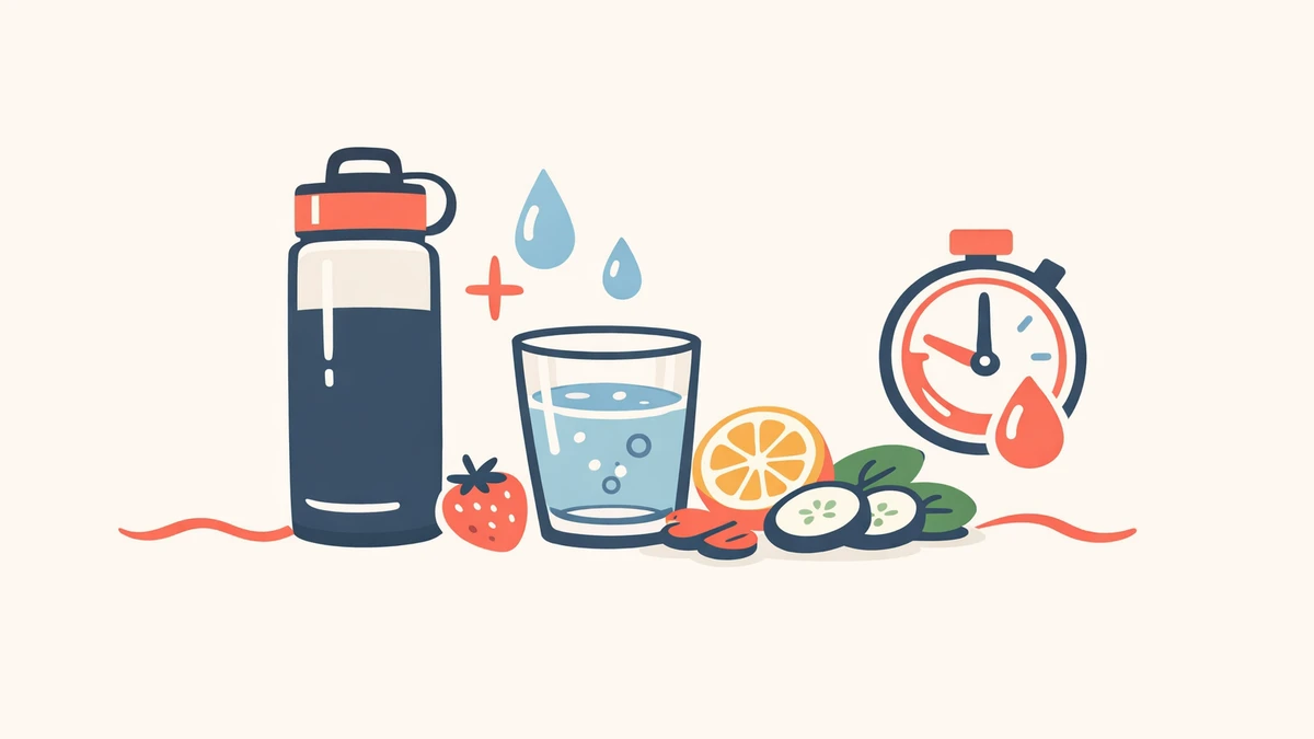 Glass of water with lemon and fresh fruit