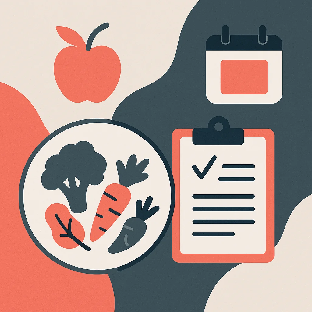 Illustration of meal planning and grocery shopping