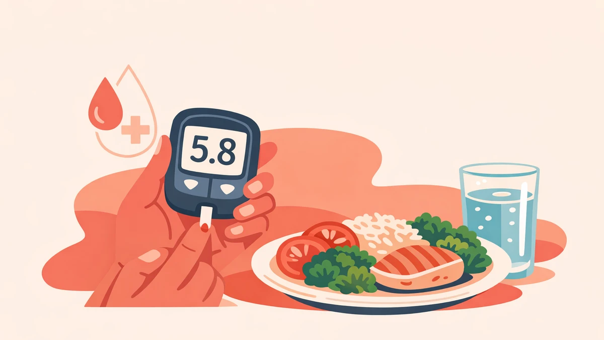 Hand holding a glucometer with balanced meal