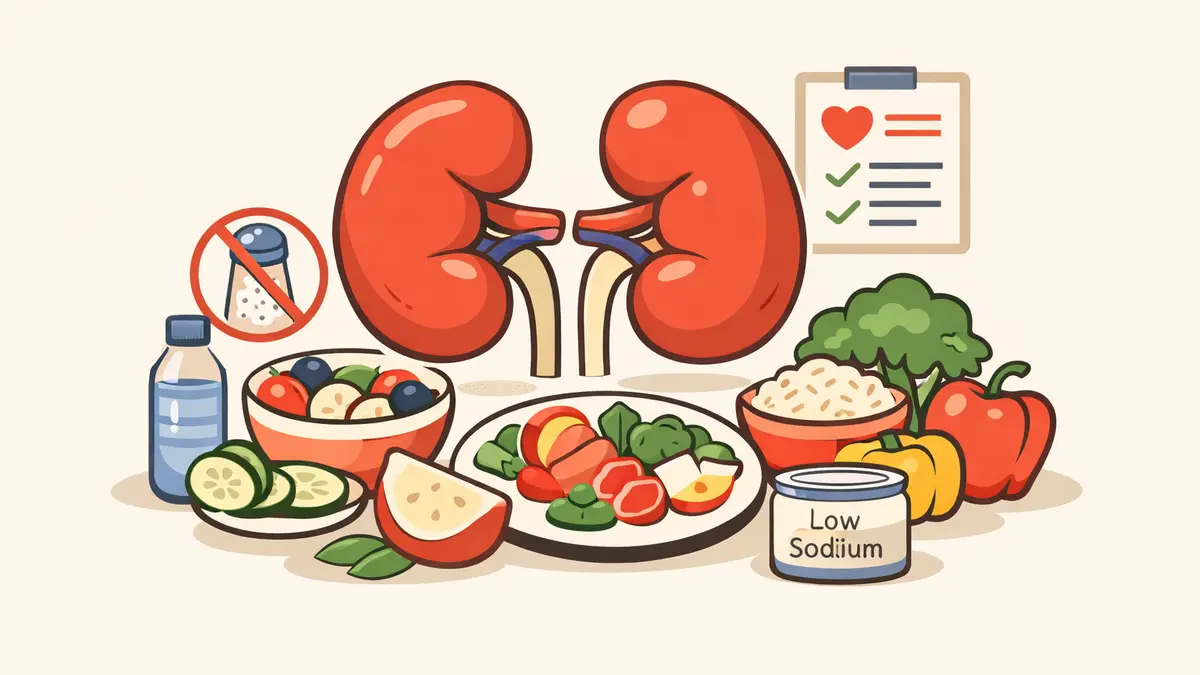 Kidney illustration with nutritious foods
