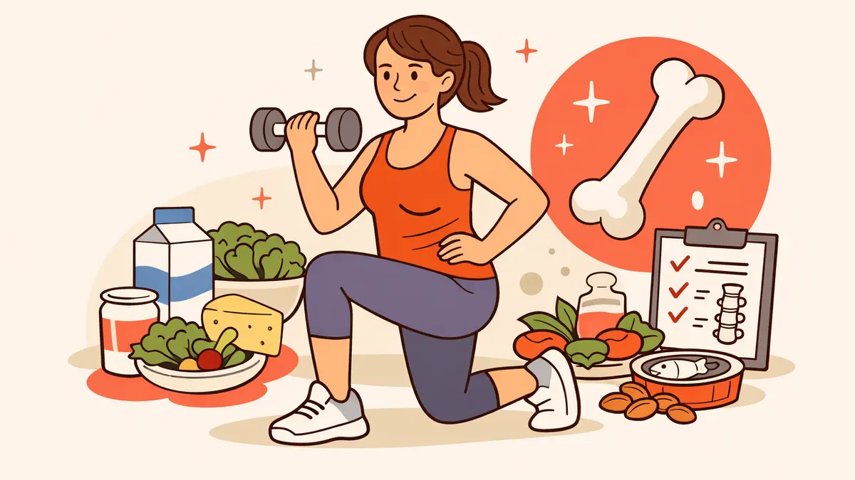 Woman exercising and eating calcium‑rich foods